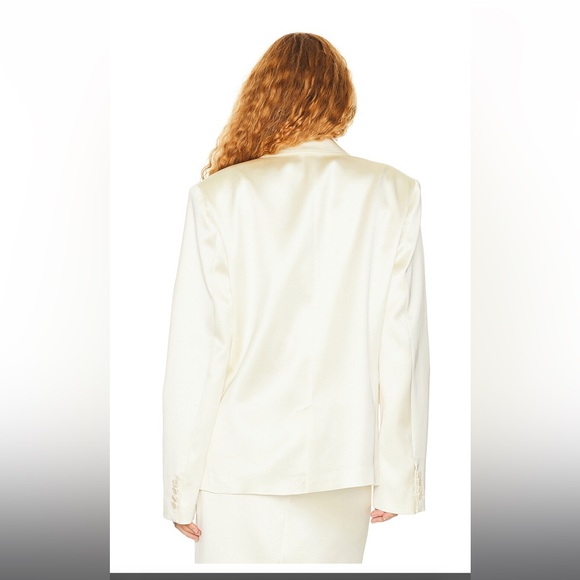 Helsa REVOLVE Heavy Satin Double Breasted Jacket in Ivory Bone - Picture 3 of 9